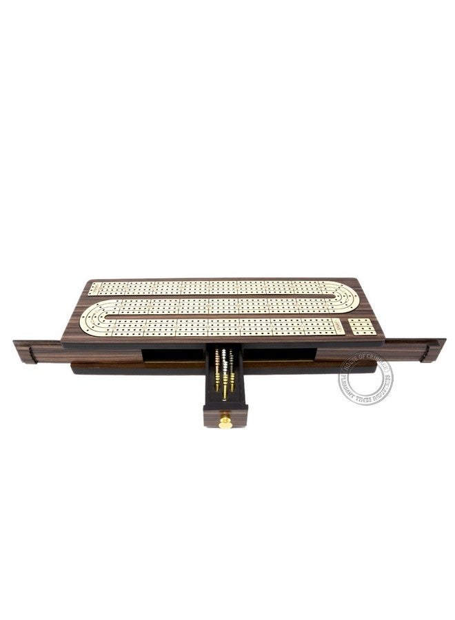 House of Cribbage - Continuous Cribbage Board Inlaid 4 Tracks Rosewood/Maple With Sliding Lids And Drawer - Image 2