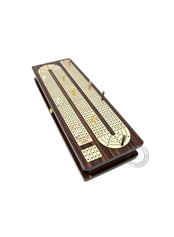 House of Cribbage - Continuous Cribbage Board Inlaid 4 Tracks Rosewood/Maple With Sliding Lids And Drawer - Image 5