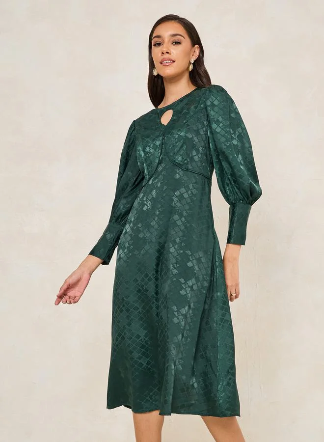 ستايلي Jacquard Keyhole Neck A-Line Midi Dress