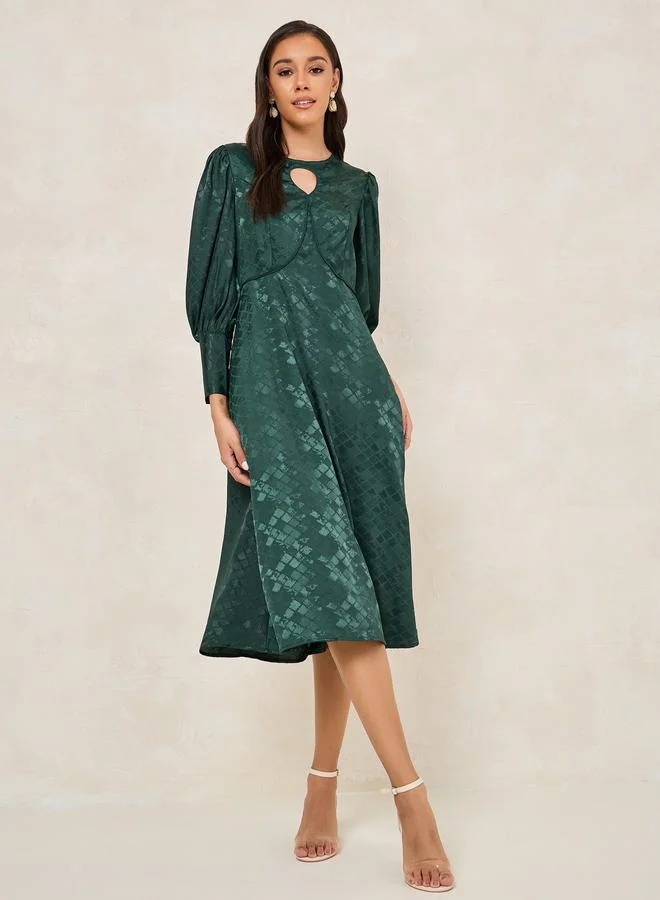 ستايلي Jacquard Keyhole Neck A-Line Midi Dress