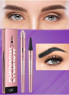 QIC 4 Tip Eyebrow Pen Smudge Proof Eyebrow Pencil with 4 Tip Microblade Eyebrow Pen Long Lasting 4 Tip Claws Liquid Waterproof Eyebrow Pencil Natural Eyebrow Pencil Black 04  - Image 1