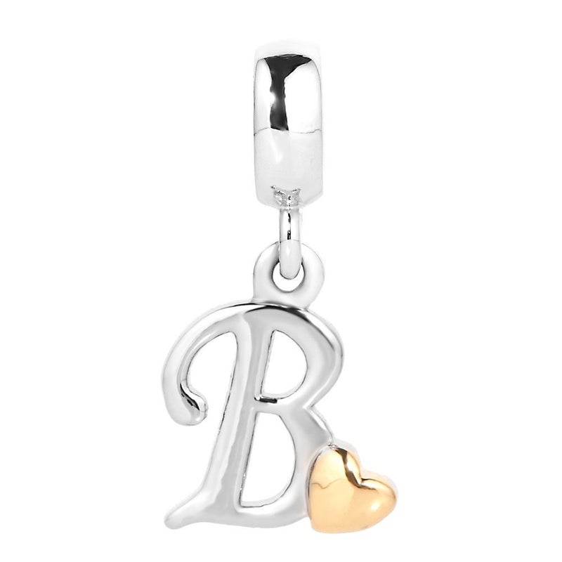QueenCharms Initial A-Z Letter Charm Golden Heart Alphabet Dangle Beads For Bracelets & Necklaces (B) - Image 2