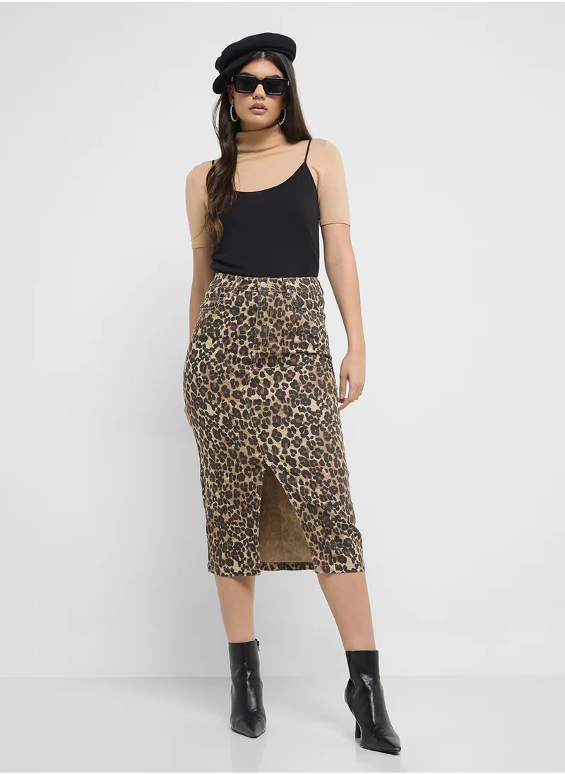 VERO MODA High Waist Calf Denim Skirt