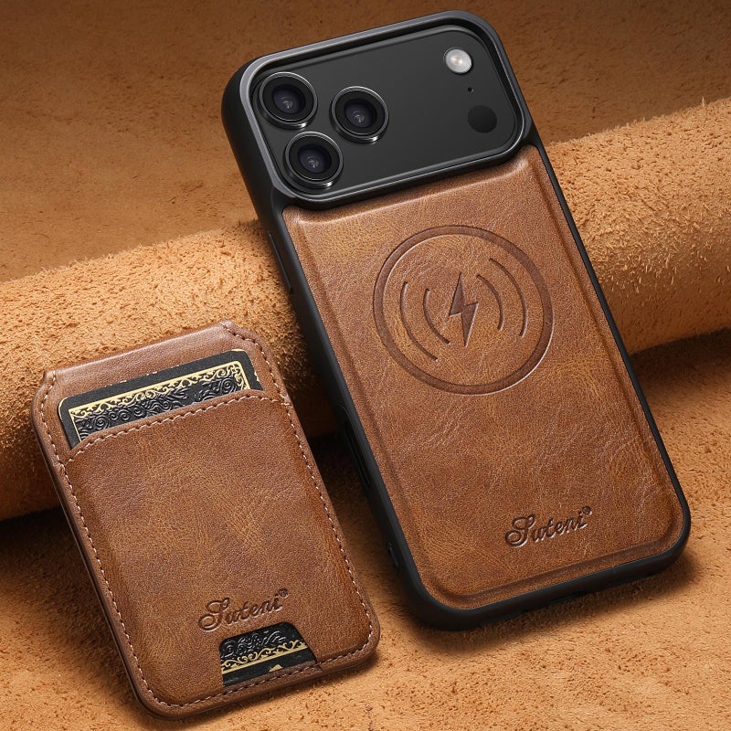 Suteni For Iphone 17 Pro H15 Magsafe Oil Eax Leather Detachable Wallet Back Phone Case(Brown) - Image 2