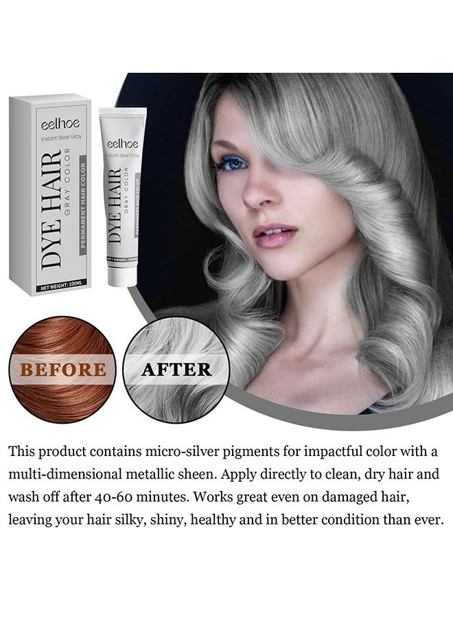 EELHOE Silver Gray Natural Hair Dye Cream, Hair Dye Light Gray Silver Color Cream, Gray Silver Color Cream, Grey Permanent Hair Dye, Silver Gray Natural Hair Color Cream, Silver Hair Dye, 100ML - Image 5