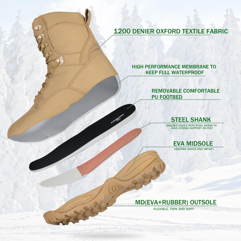 R RUNFUN Men's Waterproof Military Tactical Boots Lightweight Work Boot Insulated Hunting Boots, 8 Inches Lace-up Outdoor Boots, 400g Thinsulate(RF2301Brown,Size9) - Image 4