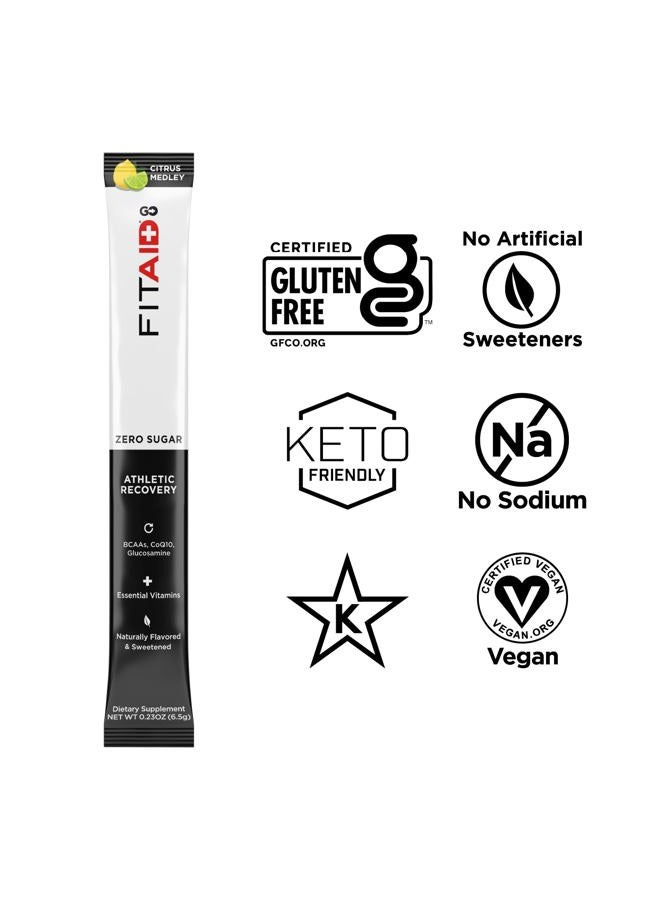LIFEAID FITAID GO ZERO SUGAR Recovery Hydration Packet, W/ BCAAs, Glucosamine, Electrolytes, Omega-3s, 100% Clean, Keto-friendly, Vegan & Gluten-Free, 5 calories, Naturally Sweetened, 14 pack  - Image 2