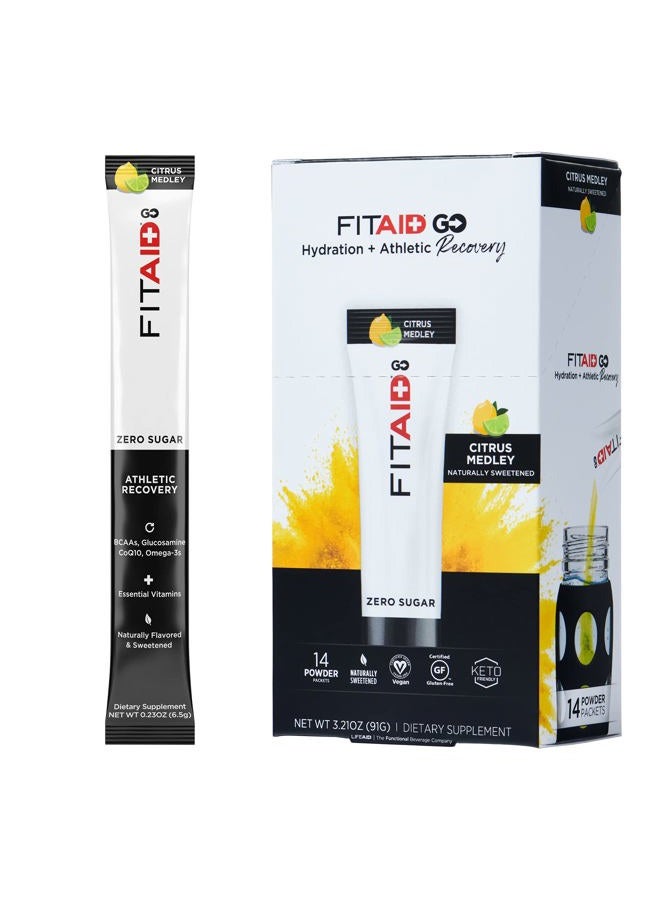 LIFEAID FITAID GO ZERO SUGAR Recovery Hydration Packet, W/ BCAAs, Glucosamine, Electrolytes, Omega-3s, 100% Clean, Keto-friendly, Vegan & Gluten-Free, 5 calories, Naturally Sweetened, 14 pack  - Image 1