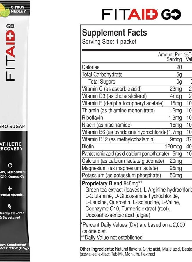 LIFEAID FITAID GO ZERO SUGAR Recovery Hydration Packet, W/ BCAAs, Glucosamine, Electrolytes, Omega-3s, 100% Clean, Keto-friendly, Vegan & Gluten-Free, 5 calories, Naturally Sweetened, 14 pack  - Image 3