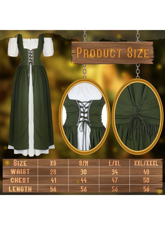 Bonuci Bonuci Women Renaissance Dress Medieval Costume Women with Elf Ears, Moon Head Chain and Woodland Fairy Crown for Carnival(Large/X-Large, Short Sleeves Light Green) - Image 2