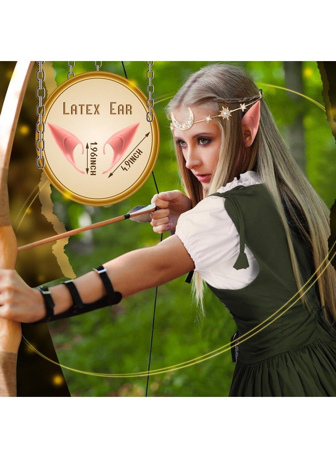 Bonuci Bonuci Women Renaissance Dress Medieval Costume Women with Elf Ears, Moon Head Chain and Woodland Fairy Crown for Carnival(Large/X-Large, Short Sleeves Light Green) - Image 4