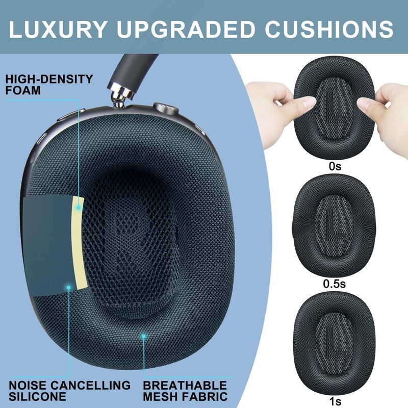 SOPROM Upgraded Ear Pads Replacement for Airpods Max Over-Ear Headphones, Earpads Cushions with Durable Mesh Fabric, Softer Foam, Noise Isolation and Sweatproof - Elite Black - Image 5