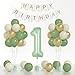 Yumiche Sage Green First Birthday Decorations For Boys 40inch Olive Green Number 1 Balloon And Happy Birthday Banner Set With 12inch Sage Green Cream Metallic Gold Balloons For Kids 1st Birthday Decorations - Image 3