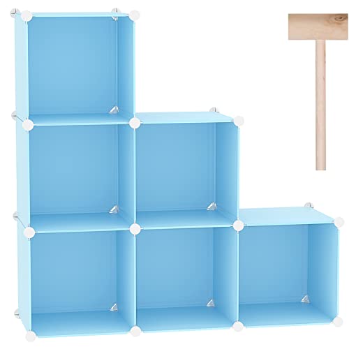 C&AHOME Cube Storage Organizer, 6-Cube Shelves Units, Closet Cabinet, DIY Plastic Modular Book Shelf, Ideal for Bedroom, Living Room, Office, 36.6" L x 12.4" W x 36.6" H Blue UPCS06L - Image 1