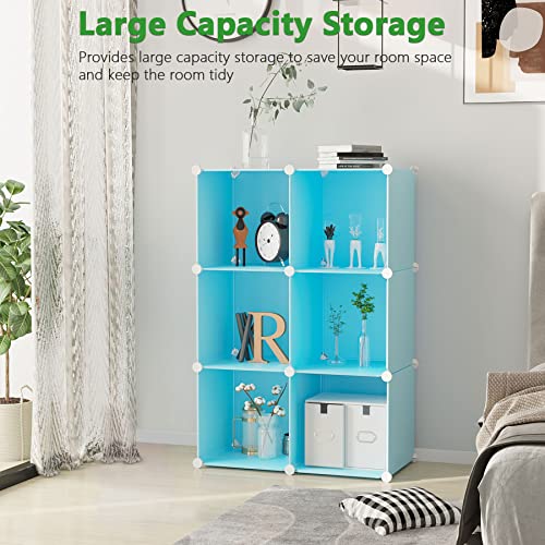 C&AHOME Cube Storage Organizer, 6-Cube Shelves Units, Closet Cabinet, DIY Plastic Modular Book Shelf, Ideal for Bedroom, Living Room, Office, 36.6" L x 12.4" W x 36.6" H Blue UPCS06L - Image 3