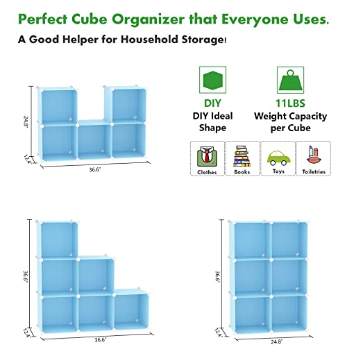 C&AHOME Cube Storage Organizer, 6-Cube Shelves Units, Closet Cabinet, DIY Plastic Modular Book Shelf, Ideal for Bedroom, Living Room, Office, 36.6" L x 12.4" W x 36.6" H Blue UPCS06L - Image 5