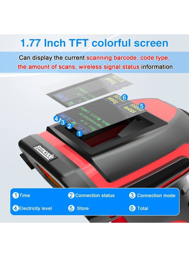 Symcode 2D Industrial Barcode Scanner with Charging Stand and Screen, 433Mhz 2-in-1 Bluetooth Wireless Hands-Free Barcode Reader Rugged Heavy Duty 2000 Feet Transmission Distance for Large Warehouse. - Image 3