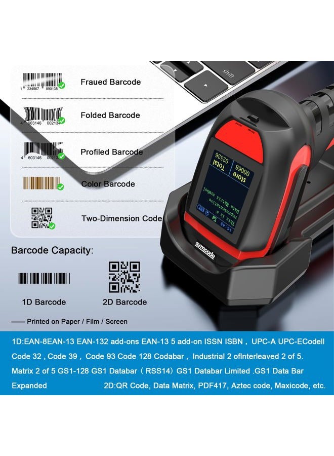 Symcode 2D Industrial Barcode Scanner with Charging Stand and Screen, 433Mhz 2-in-1 Bluetooth Wireless Hands-Free Barcode Reader Rugged Heavy Duty 2000 Feet Transmission Distance for Large Warehouse. - Image 4