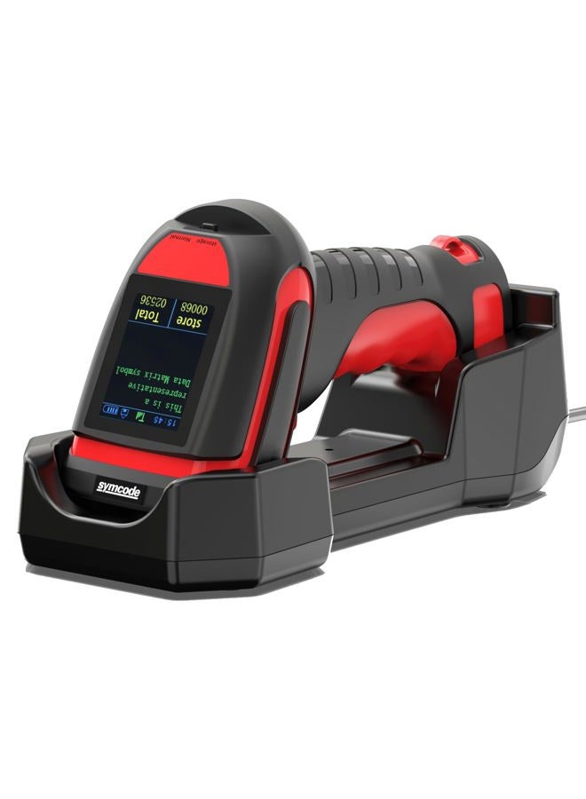 Symcode 2D Industrial Barcode Scanner with Charging Stand and Screen, 433Mhz 2-in-1 Bluetooth Wireless Hands-Free Barcode Reader Rugged Heavy Duty 2000 Feet Transmission Distance for Large Warehouse. - Image 1