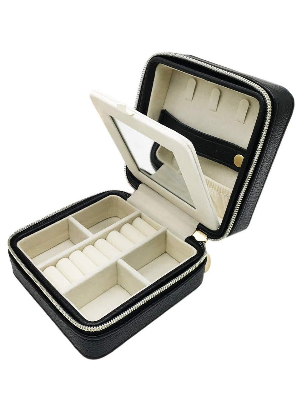 Travel Jewelry Organizer, Double Layer Jewelry Box for Women, PU Leather Jewelry Holder Case, Durable Jewelry Travel Organizer for Necklace Earring Rings, Black