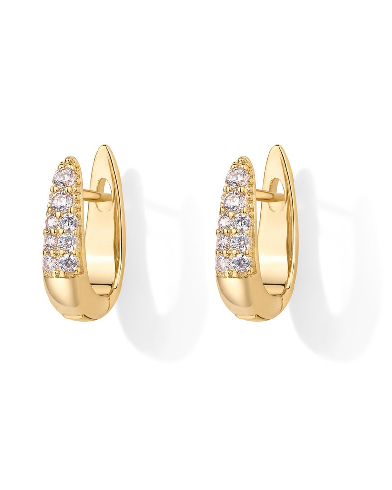 PAVOI 18K Yellow Gold Plated 925 Sterling Silver Posts Cubic Zirconia U Shaped Hoop Earrings | Hypoallergenic CZ Huggie Earrings for Women - Image 3