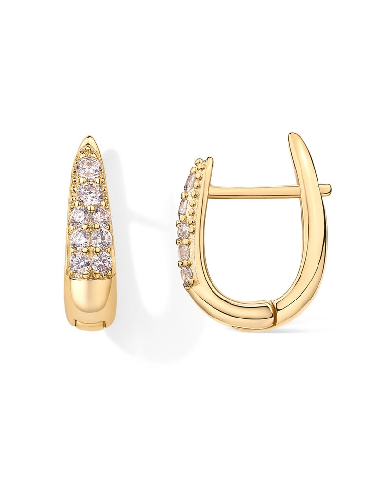 PAVOI 18K Yellow Gold Plated 925 Sterling Silver Posts Cubic Zirconia U Shaped Hoop Earrings | Hypoallergenic CZ Huggie Earrings for Women - Image 1