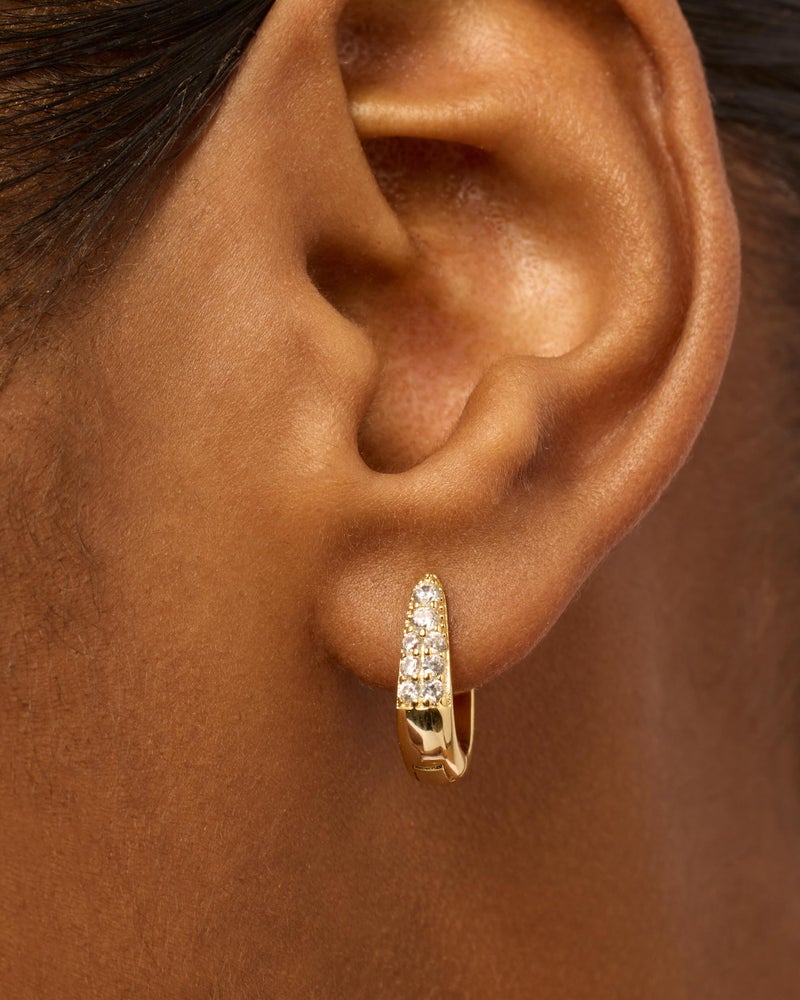 PAVOI 18K Yellow Gold Plated 925 Sterling Silver Posts Cubic Zirconia U Shaped Hoop Earrings | Hypoallergenic CZ Huggie Earrings for Women - Image 2
