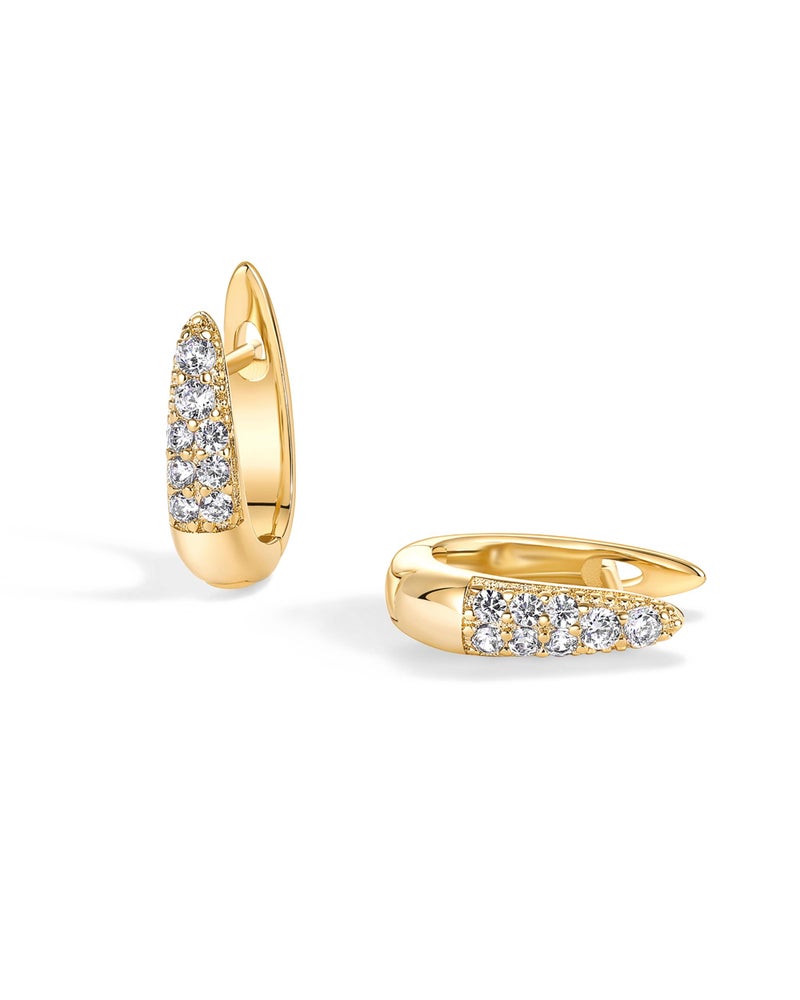 PAVOI 18K Yellow Gold Plated 925 Sterling Silver Posts Cubic Zirconia U Shaped Hoop Earrings | Hypoallergenic CZ Huggie Earrings for Women - Image 5