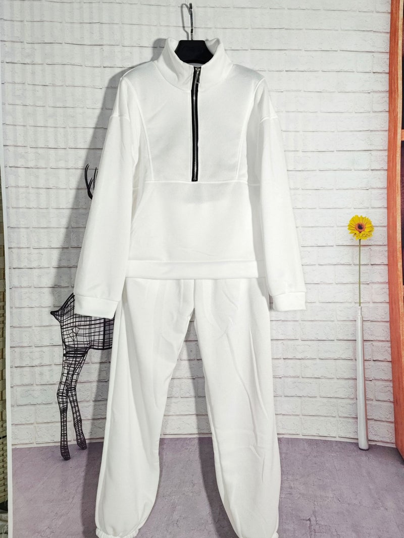 2023 autumn and winter European and American womens clothing Amazon two-piece sweater Fleece Sports street fashion casual suit White