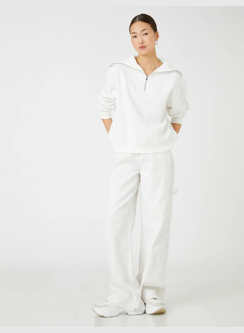 KOTON Half Zipper High Neck Cotton Sweatshirt