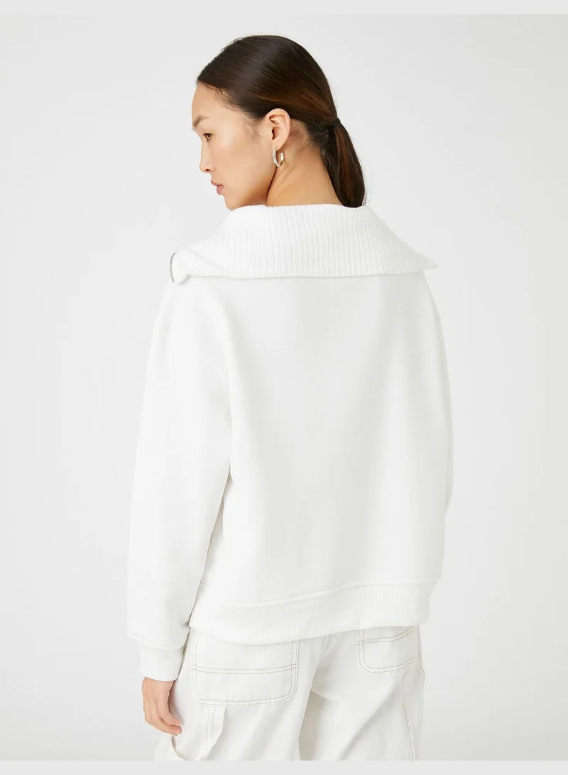 KOTON Half Zipper High Neck Cotton Sweatshirt