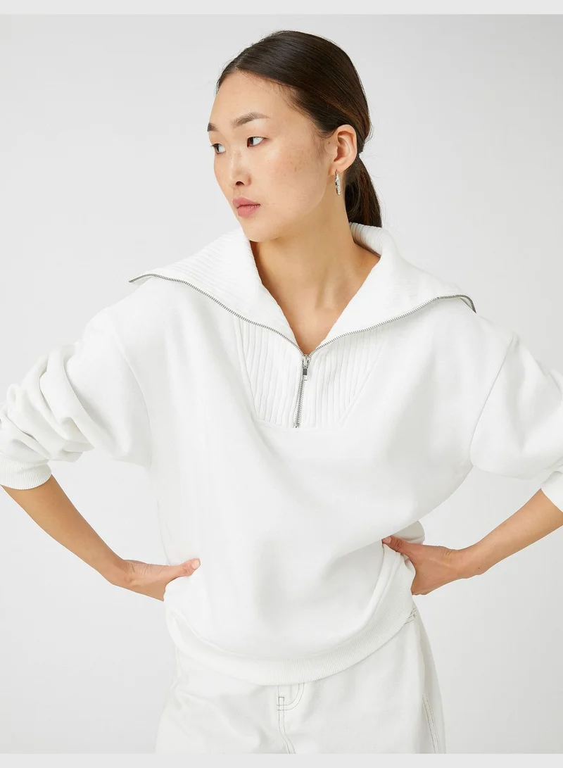 KOTON Half Zipper High Neck Cotton Sweatshirt