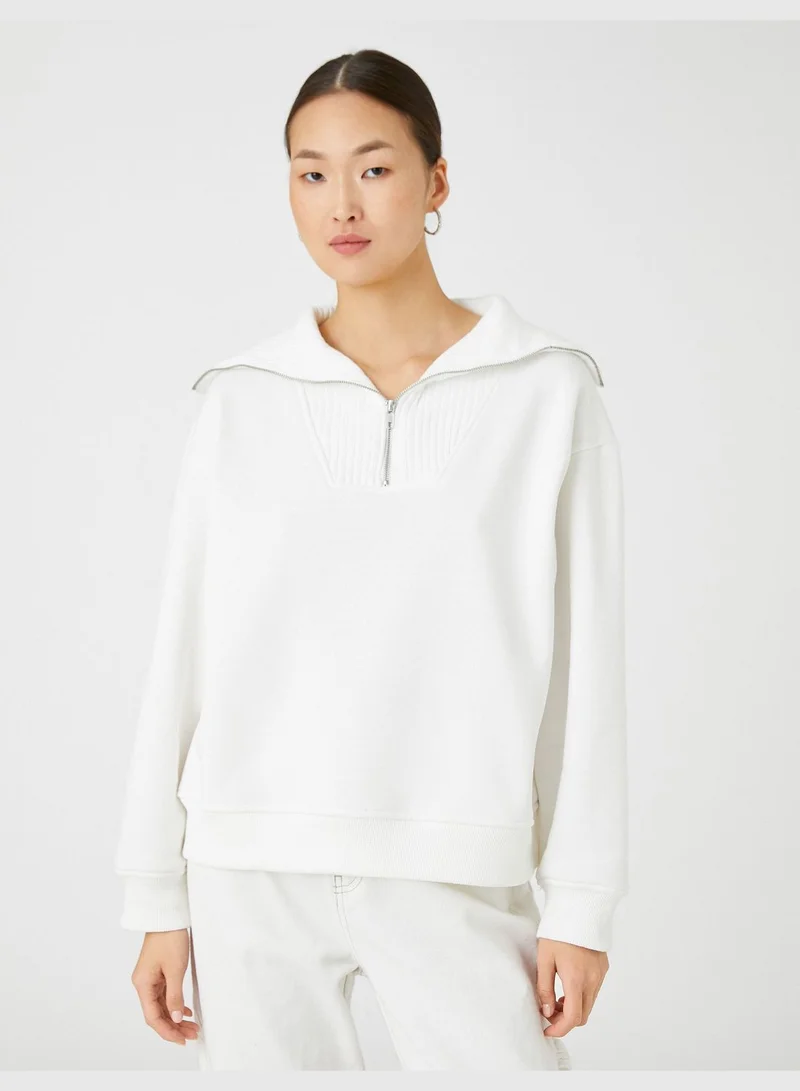 KOTON Half Zipper High Neck Cotton Sweatshirt