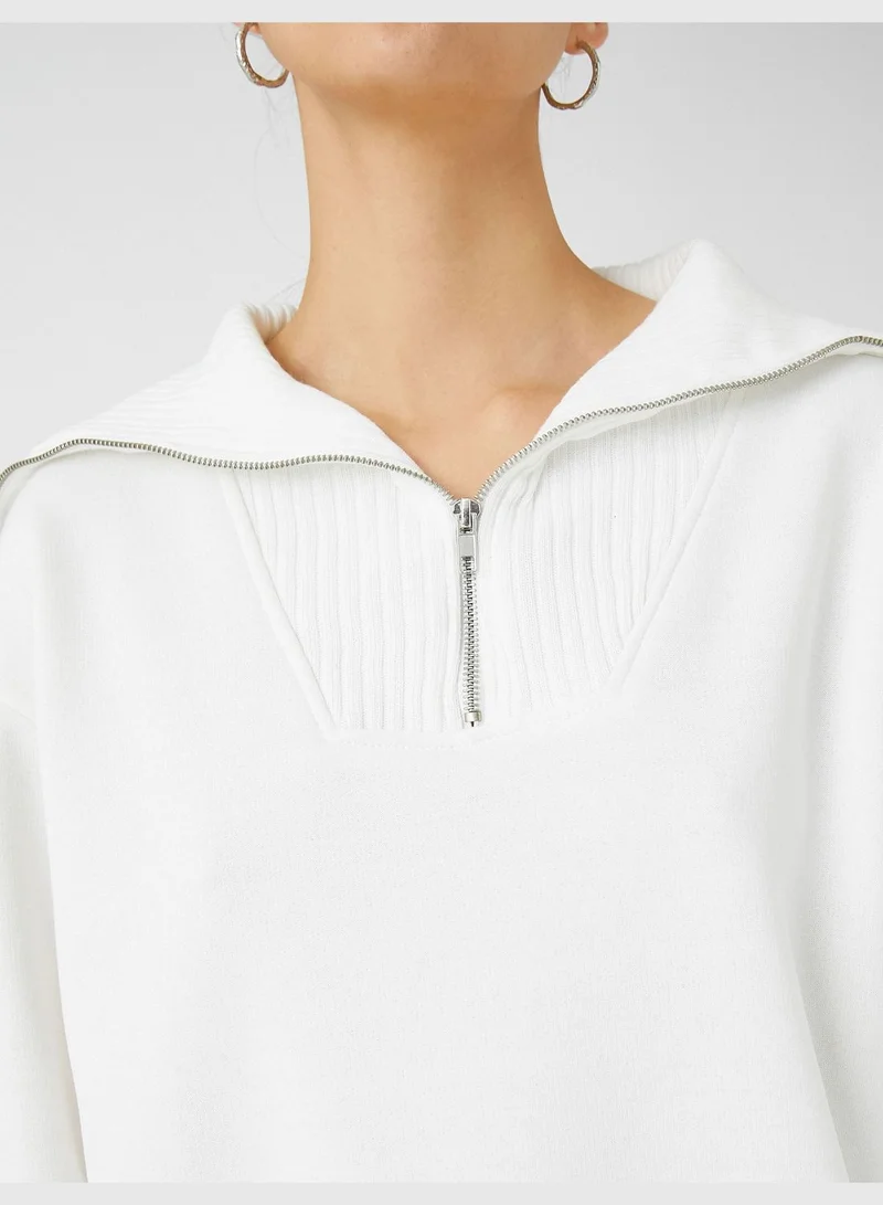 KOTON Half Zipper High Neck Cotton Sweatshirt