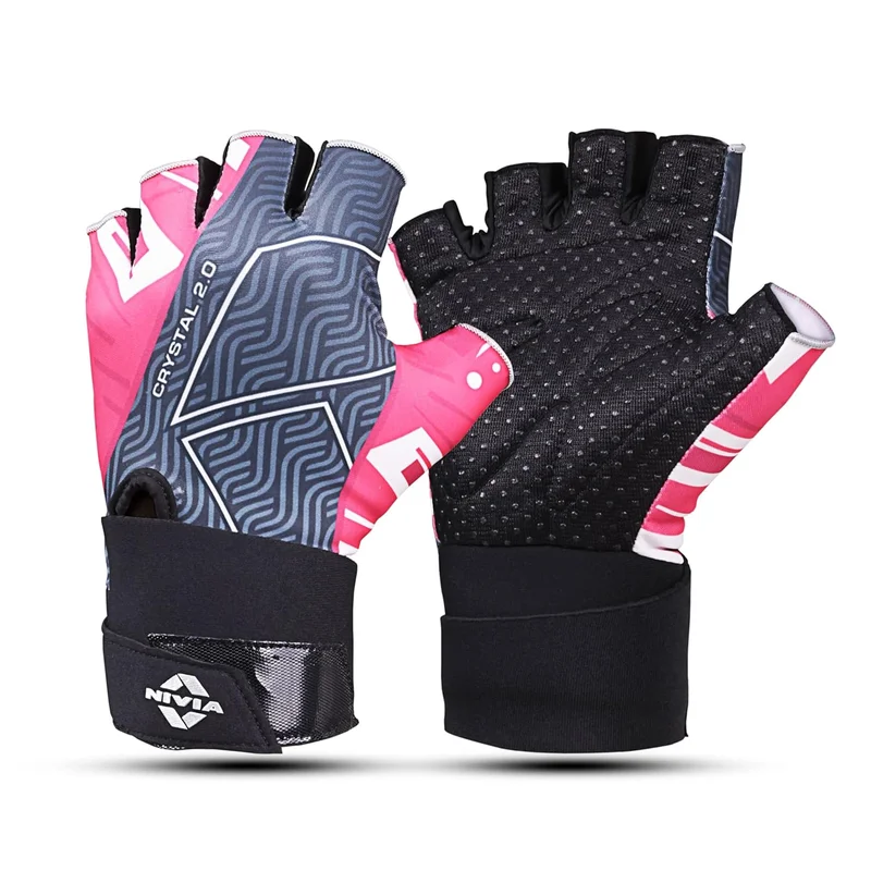 نيفيا Nivia Crystal 2.0 Adjustable Gym Gloves for Men & Women - Pink, Size L