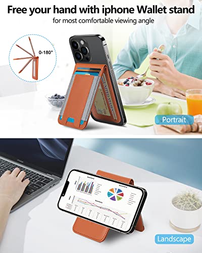 ExtreLife 2-in-1 Magsafe Wallet, Adjustable Stand and Open ID Window, Magnetic Wallet for iPhone 17/16/15/14 Pro Max/14 Pro/14/14 Plus/13/12 Series, 9 Cards, Brown - Image 3