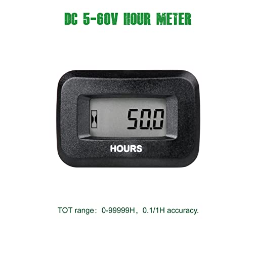 Yooreal Digital OEM Maintenance Hour Meter Gauge,Volt DC 5V-60V,Works on Various of ZTR/Riding Lawn Mower Tractor Snow Blower Land Edger Pressure Washer Tractor - Image 2