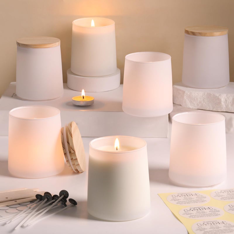 DARJEN 12 Pack Matte White Candle Jars for Making Candles- 9 OZ Empty Glass Candle Making Jars with Making Kits, Candle Making Supplies Candle Containers for Home DIY & GIFS - Image 1