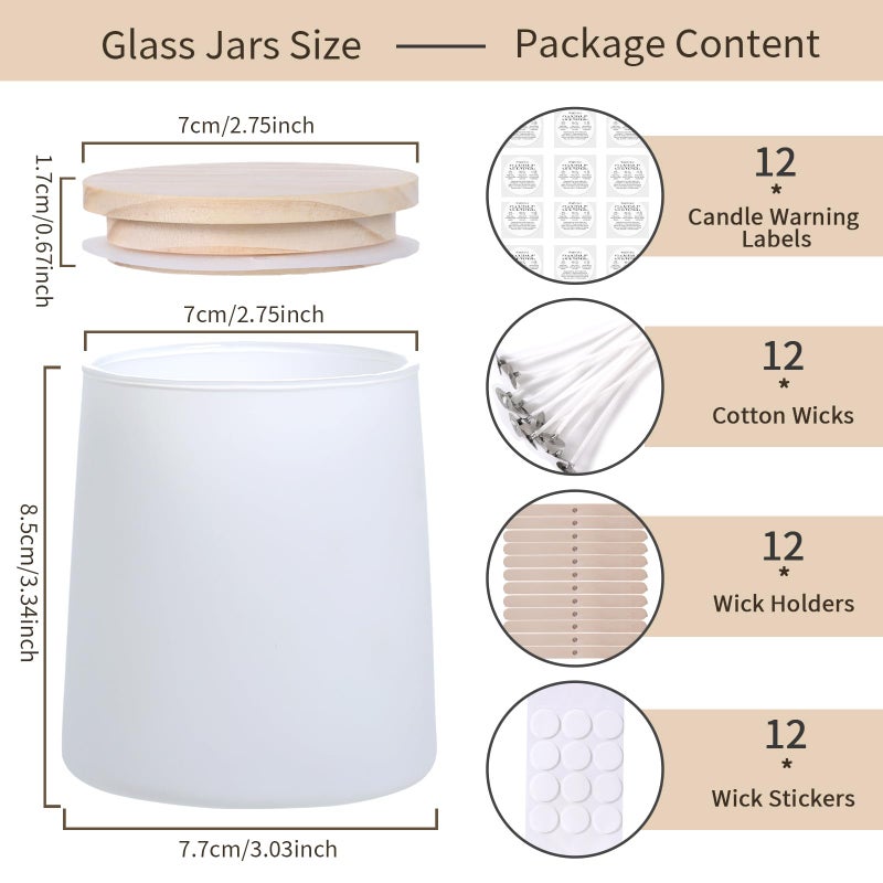 DARJEN 12 Pack Matte White Candle Jars for Making Candles- 9 OZ Empty Glass Candle Making Jars with Making Kits, Candle Making Supplies Candle Containers for Home DIY & GIFS - Image 2