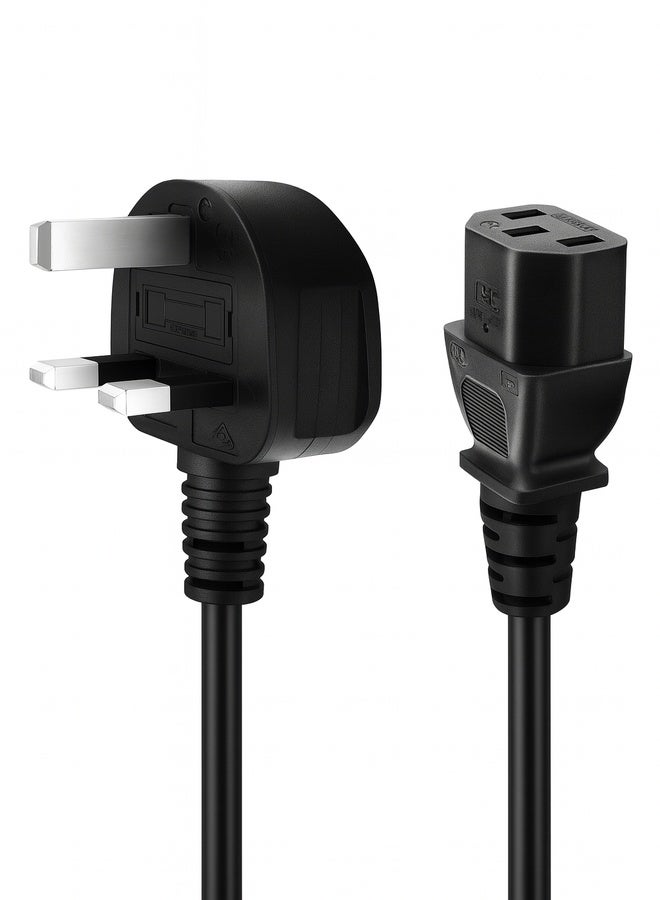 Power Cable PC 1.5M (5ft) –UK power cord with fuse Heavy Duty 3-Prong AC Cable with Pure Copper Wire and Built-in Fuse – For PC, Monitor, TV, Printer, Copier, Shredder – Black - Image 1