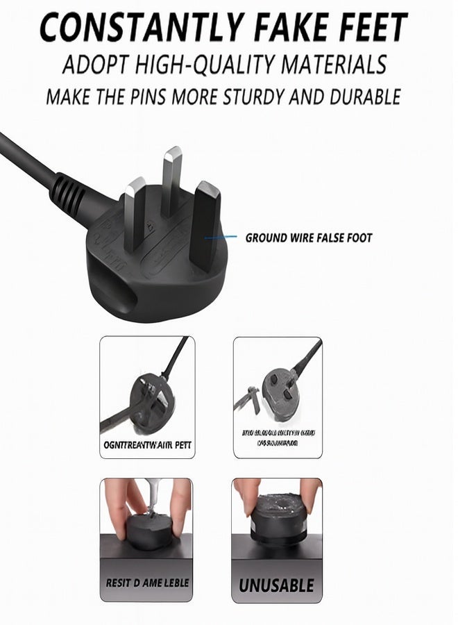 Power Cable PC 1.5M (5ft) –UK power cord with fuse Heavy Duty 3-Prong AC Cable with Pure Copper Wire and Built-in Fuse – For PC, Monitor, TV, Printer, Copier, Shredder – Black - Image 5