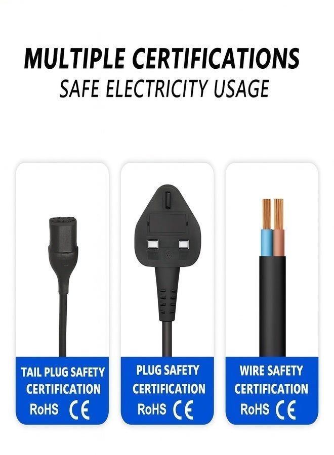 Power Cable PC 1.5M (5ft) –UK power cord with fuse Heavy Duty 3-Prong AC Cable with Pure Copper Wire and Built-in Fuse – For PC, Monitor, TV, Printer, Copier, Shredder – Black - Image 3