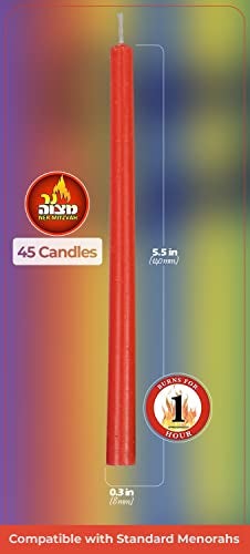 Ner Mitzvah Colorful Long Chanukah Candles, Diameter Fits Most Menorahs, Premium Quality Wax, Assorted Colors for All 8 Nights of Hanukkah - Standard Size - 45 Count - Image 2