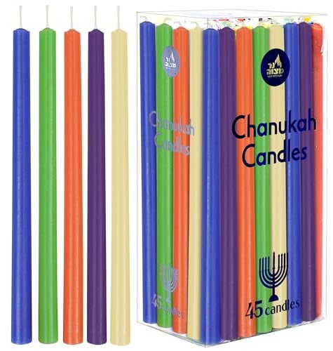 Ner Mitzvah Colorful Long Chanukah Candles, Diameter Fits Most Menorahs, Premium Quality Wax, Assorted Colors for All 8 Nights of Hanukkah - Standard Size - 45 Count - Image 1