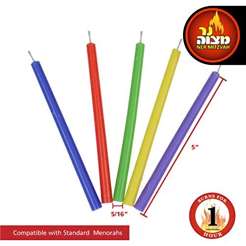 Ner Mitzvah Colorful Long Chanukah Candles, Diameter Fits Most Menorahs, Premium Quality Wax, Assorted Colors for All 8 Nights of Hanukkah - Standard Size - 45 Count - Image 3