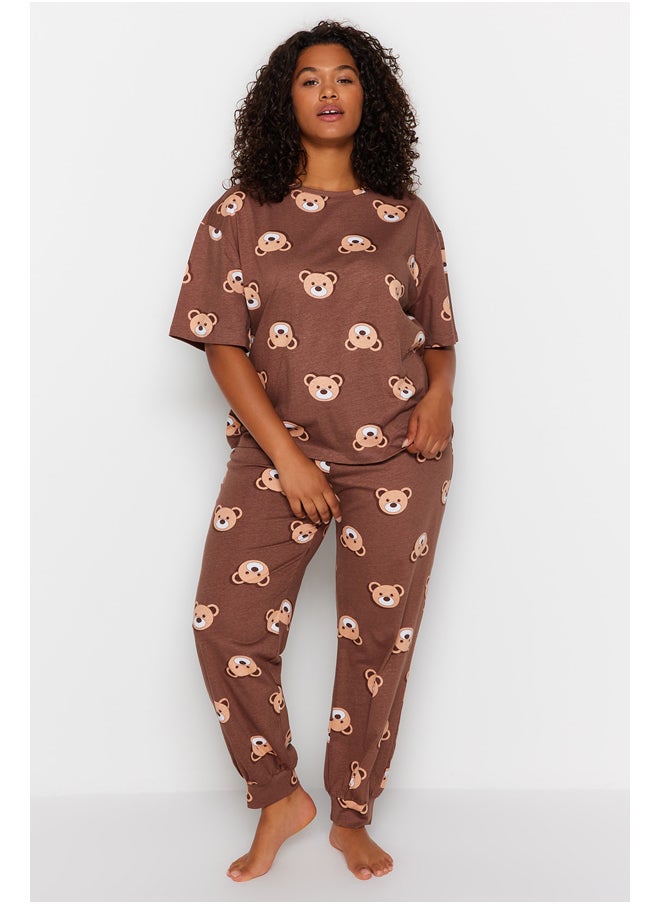 trendyol - Brown Teddy Bear Pattern Knitted Pajamas Set TBBAW23AI00039 - Image 1