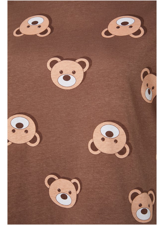 trendyol - Brown Teddy Bear Pattern Knitted Pajamas Set TBBAW23AI00039 - Image 1
