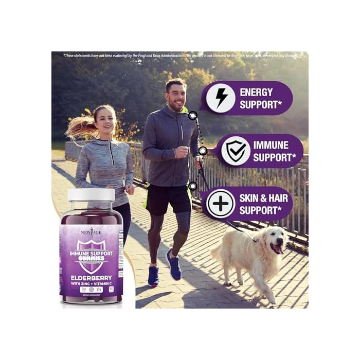 NEW AGE Immune System Support Gummies - Sambucus Black Elderberry Gummies with Vitamin C and Zinc (60 Count (Pack of 1)) - Image 3