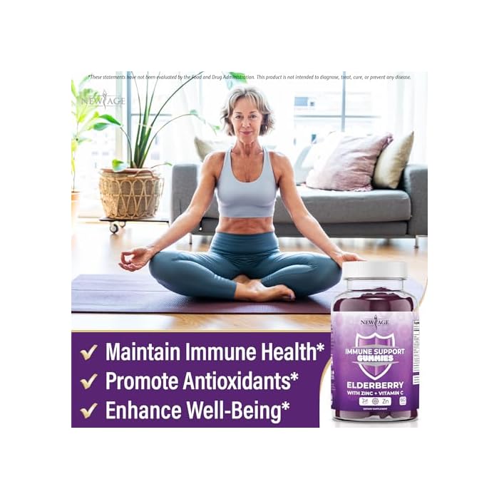 NEW AGE Immune System Support Gummies - Sambucus Black Elderberry Gummies with Vitamin C and Zinc (60 Count (Pack of 1)) - Image 4