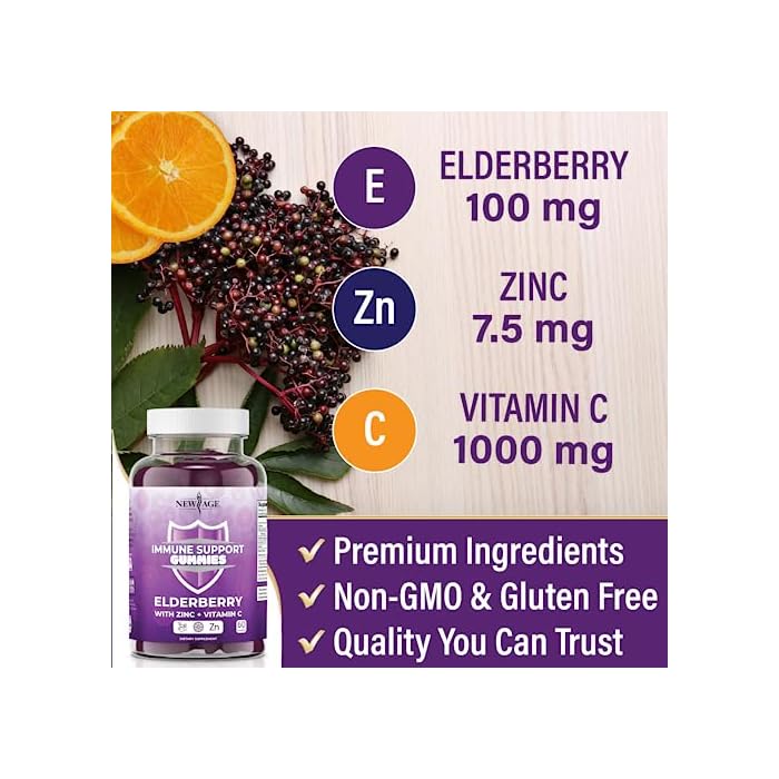NEW AGE Immune System Support Gummies - Sambucus Black Elderberry Gummies with Vitamin C and Zinc (60 Count (Pack of 1)) - Image 5